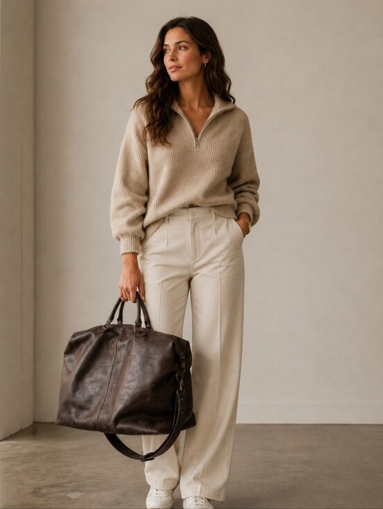 Able Handbags - Able Brown Leather Logo Patch Tote